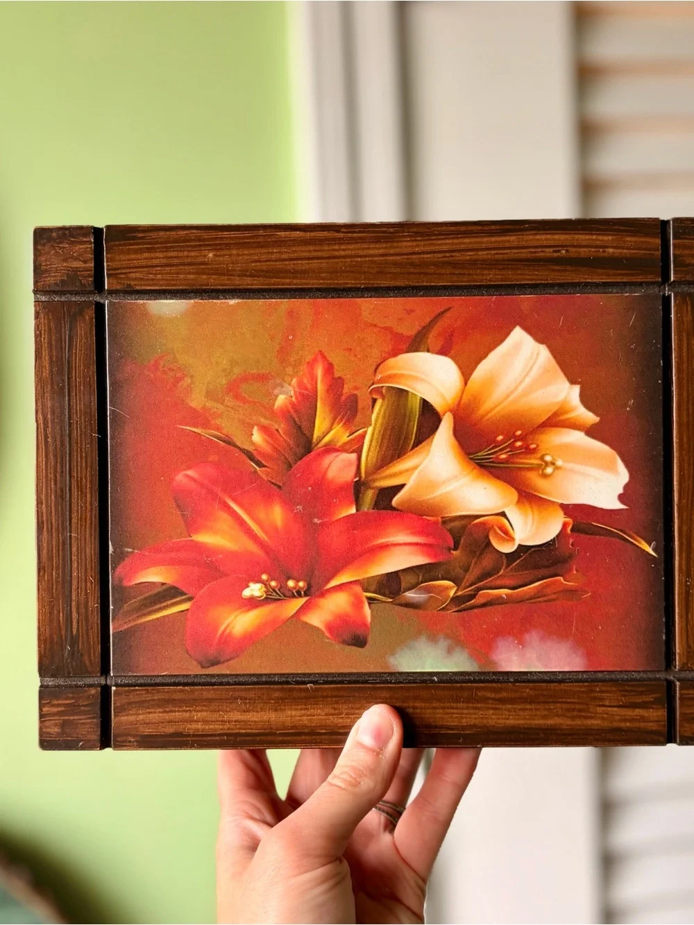 Charming Red Floral Lilies Wooden Jewelry Box Organizer Art